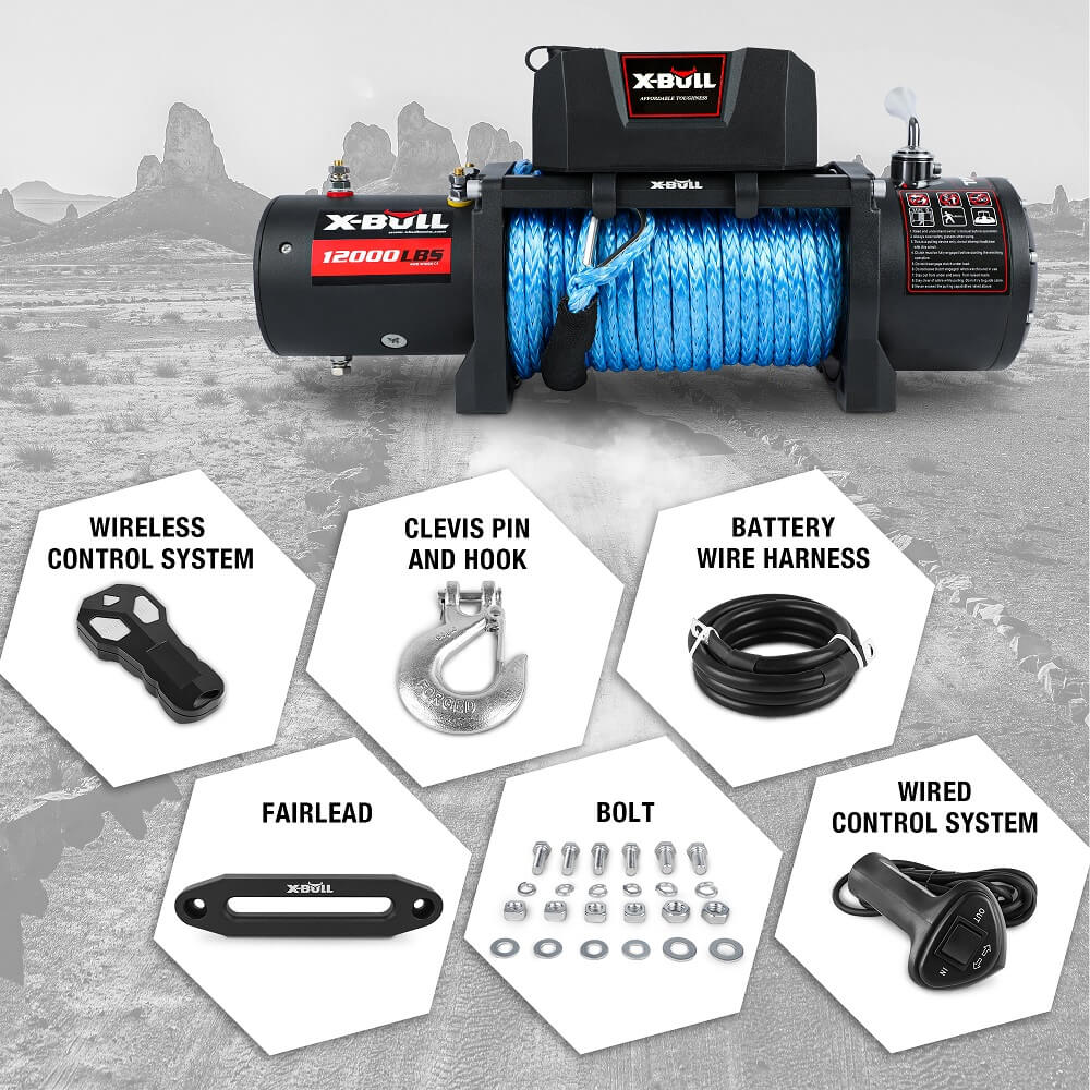 X-BULL 12,000 lb electric winch with synthetic rope, view 2