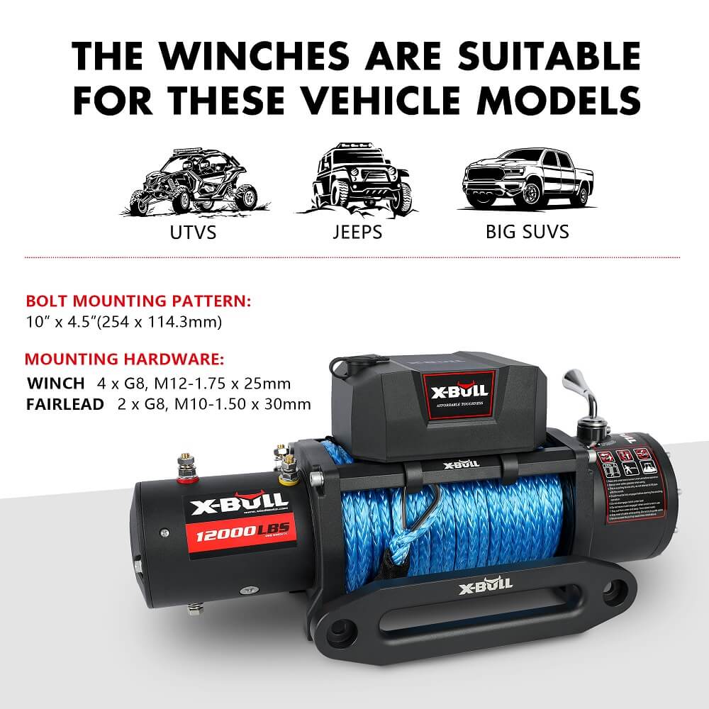 X-BULL 12,000 lb electric winch with synthetic rope, view 4