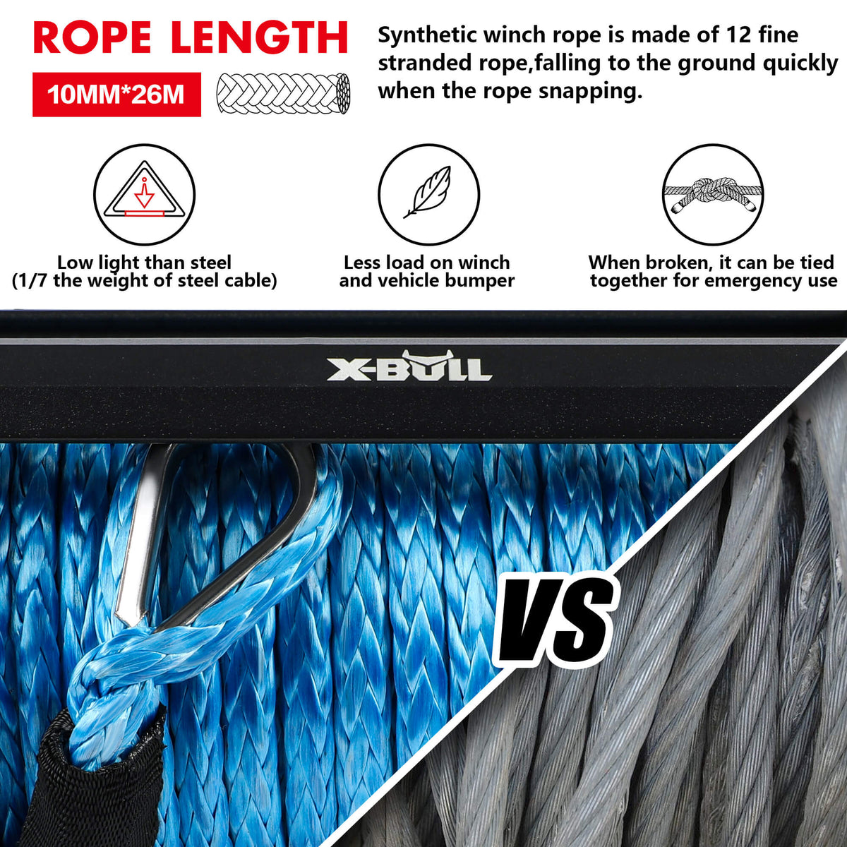 X-BULL 12,000 lb electric winch with synthetic rope, view 7